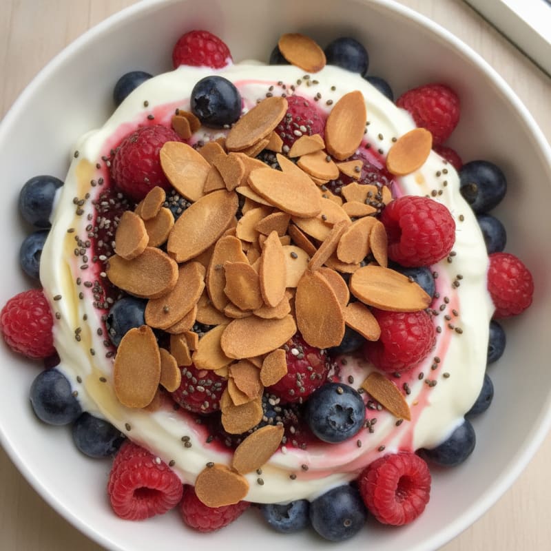 Greek Yogurt Protein Parfait with Mixed Berries and Almonds