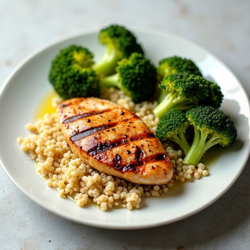 Grilled Chicken Breast with Quinoa and Roasted Broccoli