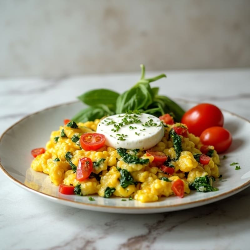 Egg White and Spinach Scramble with Cottage Cheese and Fresh Tomatoes