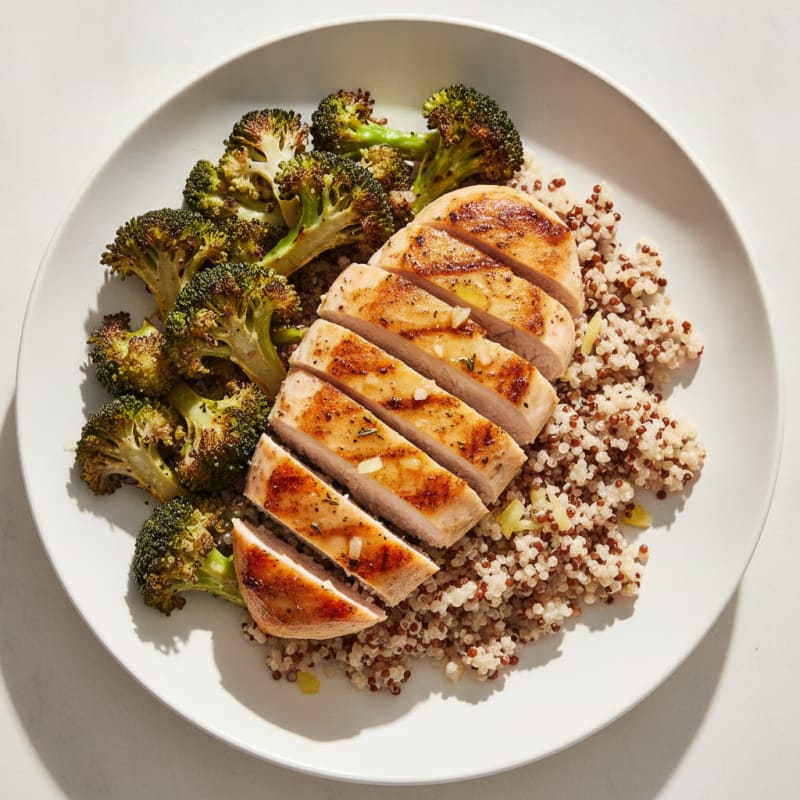 Grilled Chicken Breast with Quinoa and Roasted Broccoli