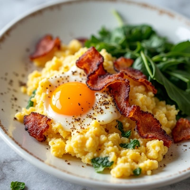 Crispy Turkey Bacon and Egg White Scramble with Spinach