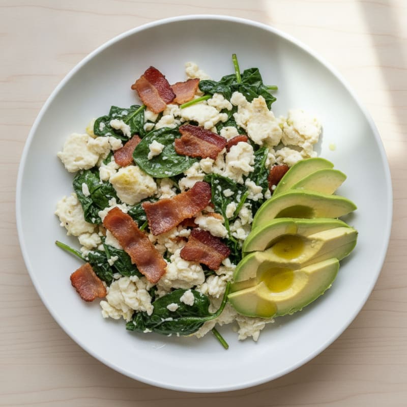 Egg White Scramble with Spinach and Turkey Bacon