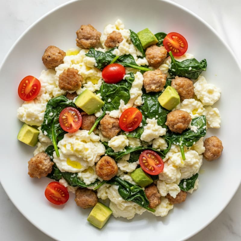 Egg White Scramble with Turkey Sausage and Spinach