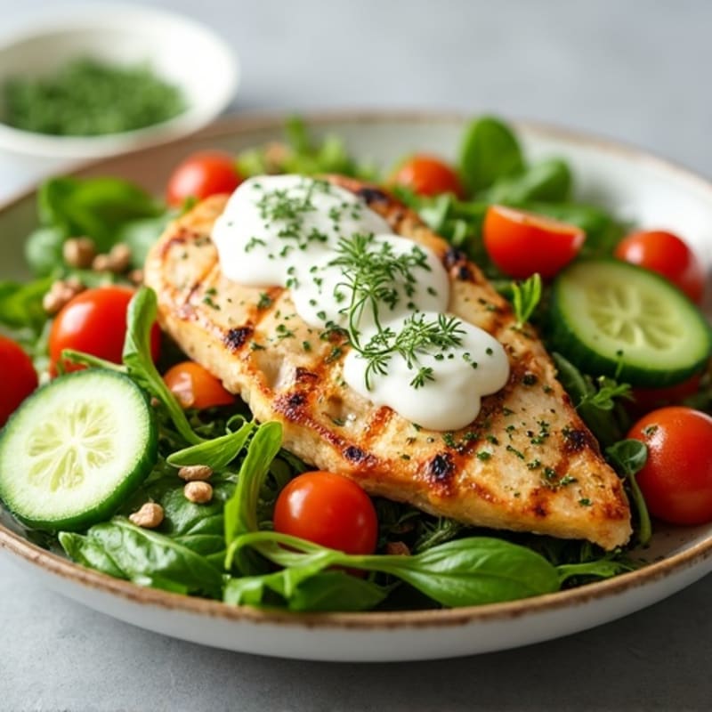 Grilled Chicken Salad with Fresh Greens and Creamy Herb Dressing
