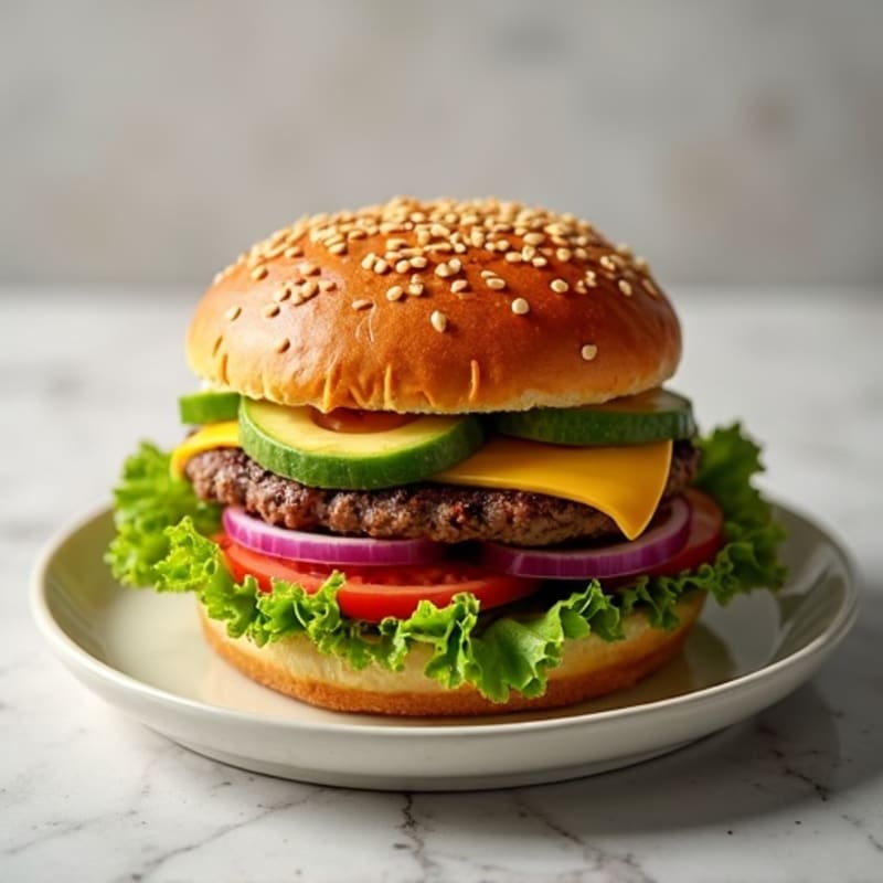 Classic Lean Beef Burger with Crispy Lettuce and Fresh Tomato