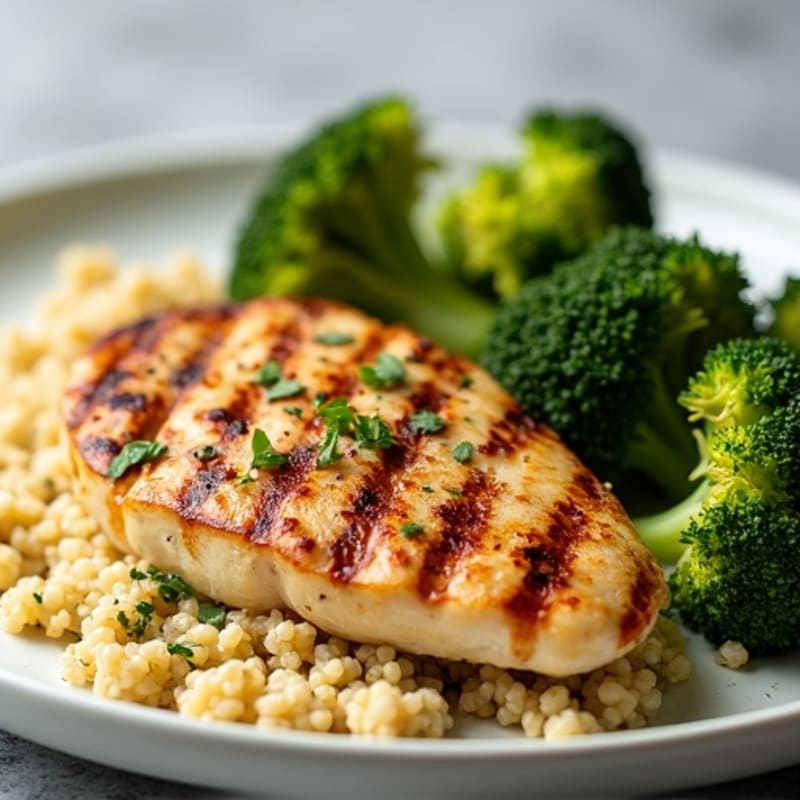 Grilled Chicken Breast with Quinoa and Roasted Broccoli