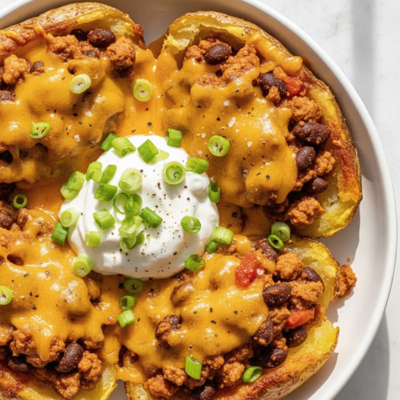 Loaded Chili Cheese Potato Skins
