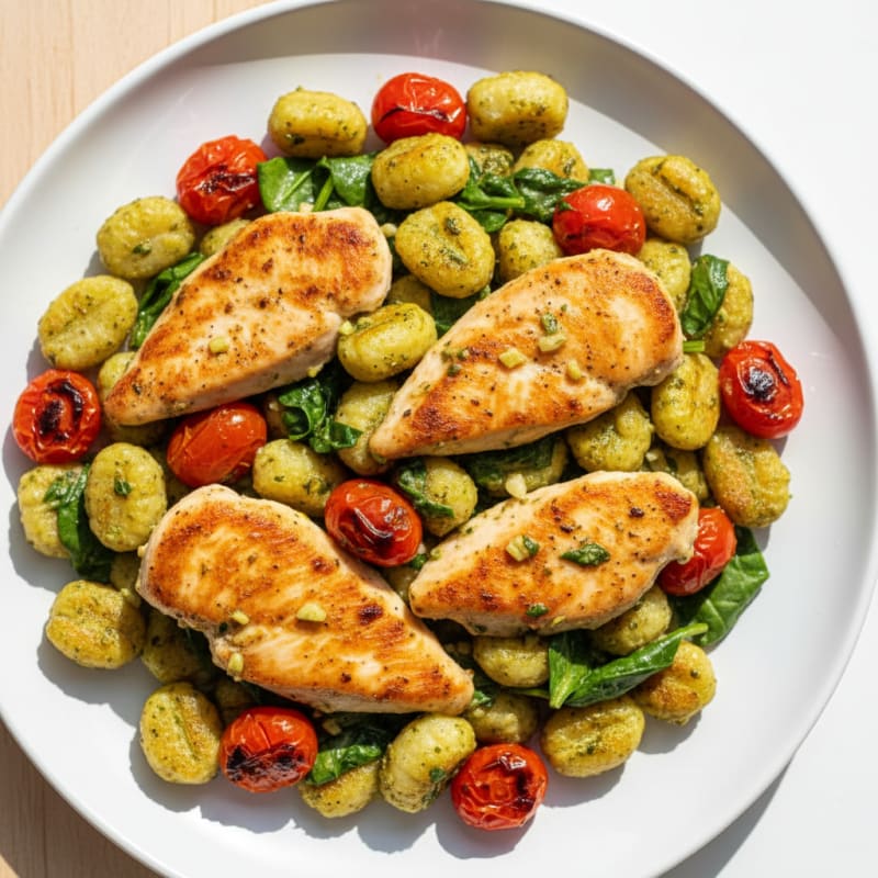 Creamy Pesto Gnocchi with Roasted Tomatoes