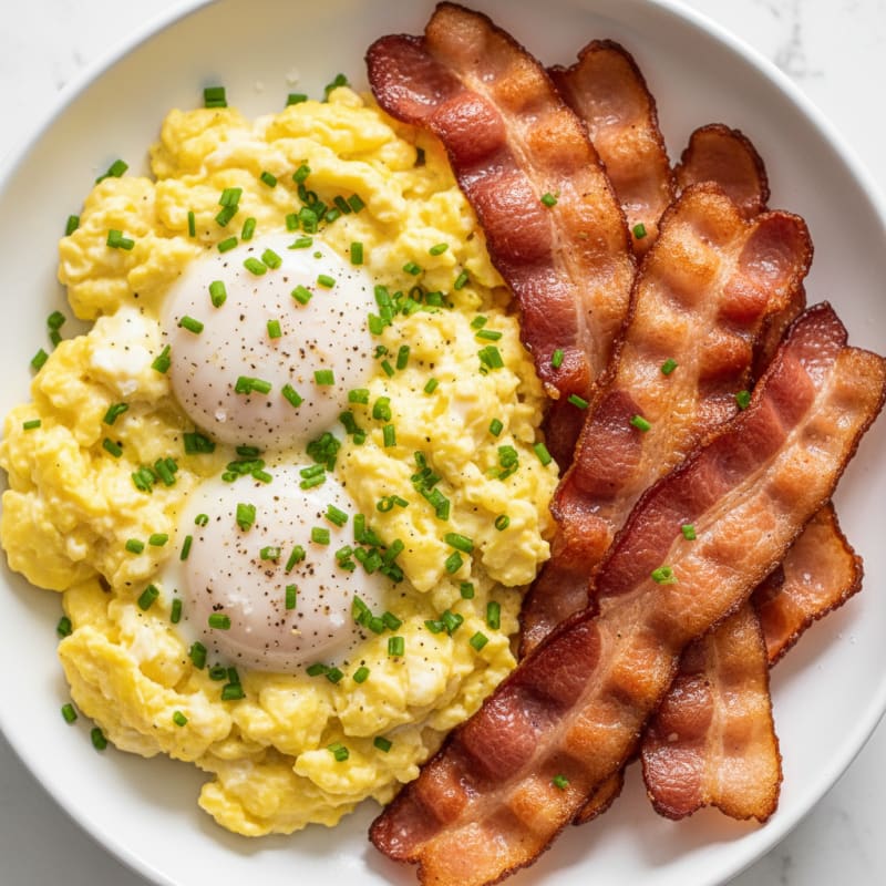 Creamy Scrambled Eggs with Crispy Bacon