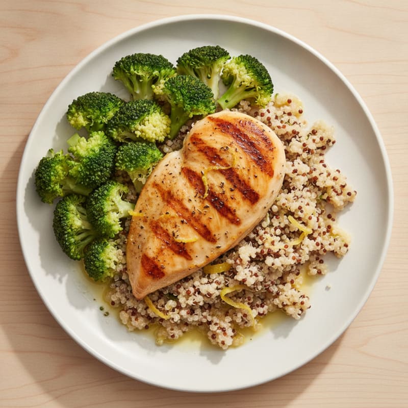Grilled Chicken Breast with Quinoa and Steamed Broccoli