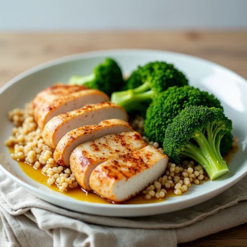 Seared Turkey Breast with Roasted Broccoli and Quinoa
