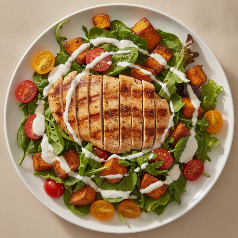 Grilled Chicken and Sweet Potato Salad with Greek Yoghurt Dressing