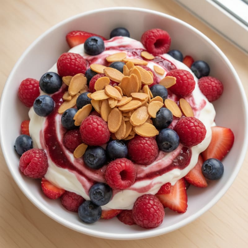 Creamy Greek Yogurt Protein Parfait with Mixed Berries and Almonds