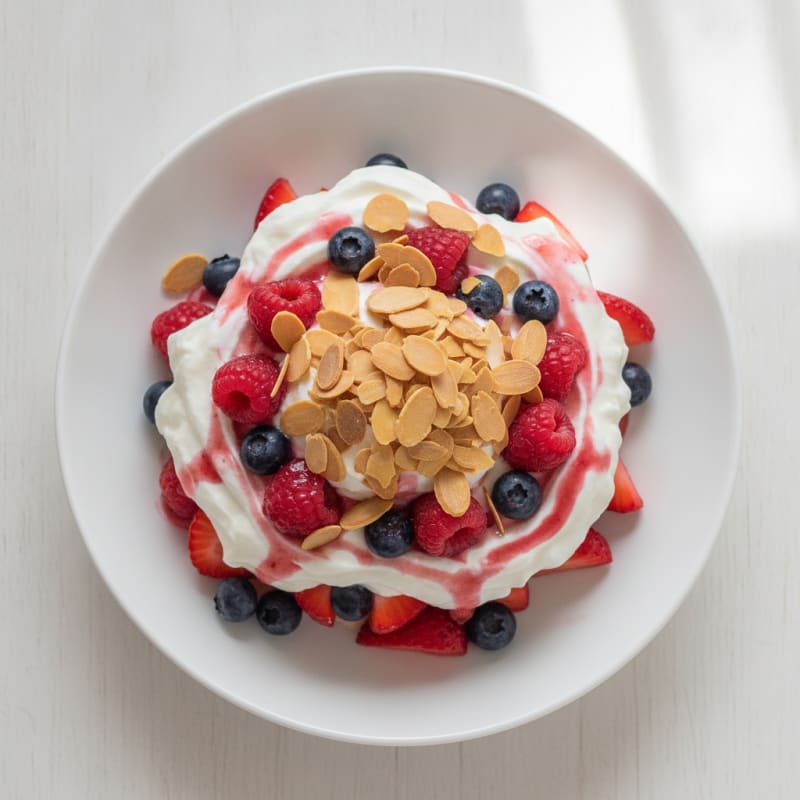 Greek Yogurt Protein Parfait with Mixed Berries and Almonds