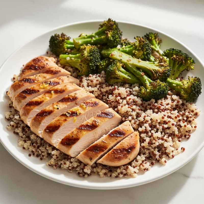 Grilled Chicken Breast with Quinoa and Roasted Broccoli