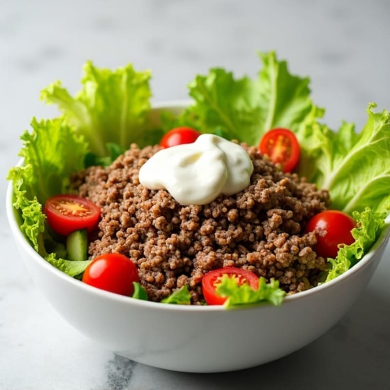 Lean Ground Beef and Crisp Lettuce Bowl with Creamy Pickled Dressing