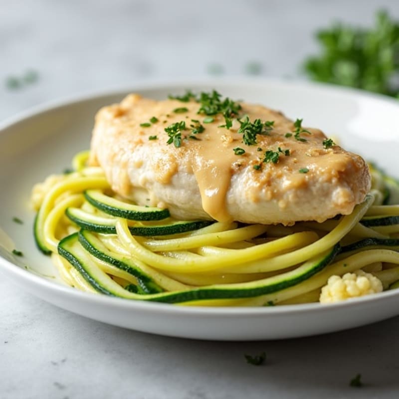 Creamy Cauliflower Chicken Alfredo with Zucchini Noodles