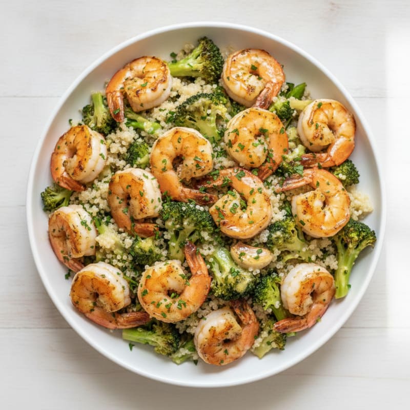 Grilled Shrimp and Quinoa Bowl with Roasted Broccoli