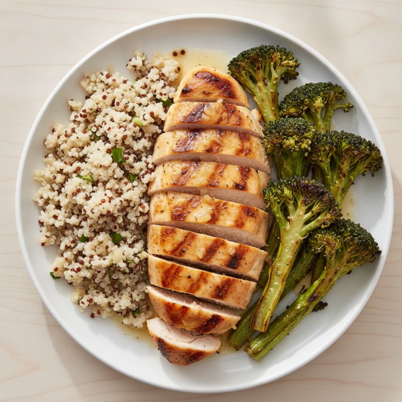 Grilled Chicken Breast with Quinoa and Roasted Broccoli