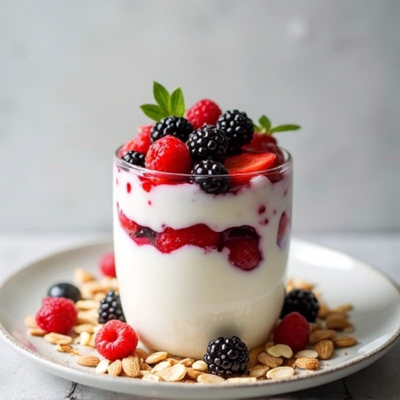 Creamy Greek Yogurt Parfait with Mixed Berries and Almonds