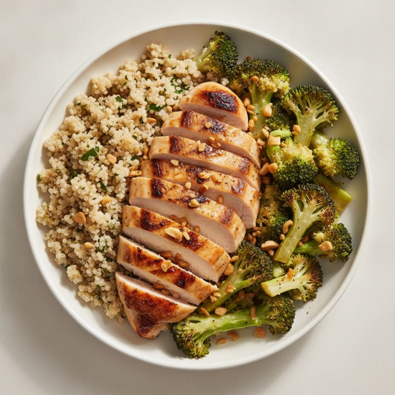 Grilled Chicken and Quinoa Power Bowl with Roasted Broccoli