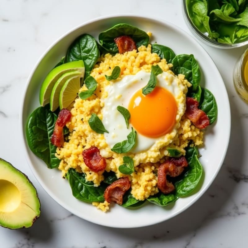 Egg White Scramble with Spinach and Turkey Bacon