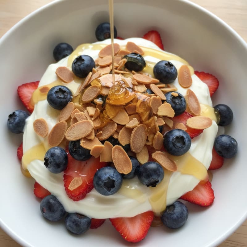 Greek Yogurt Parfait with Berries and Crunchy Almonds