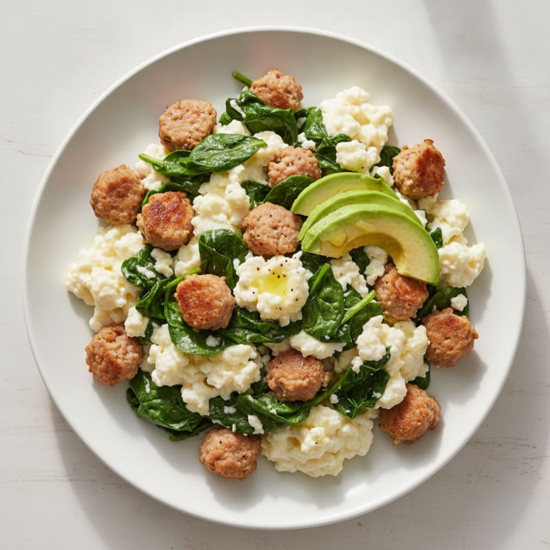 Egg White and Turkey Sausage Scramble with Spinach