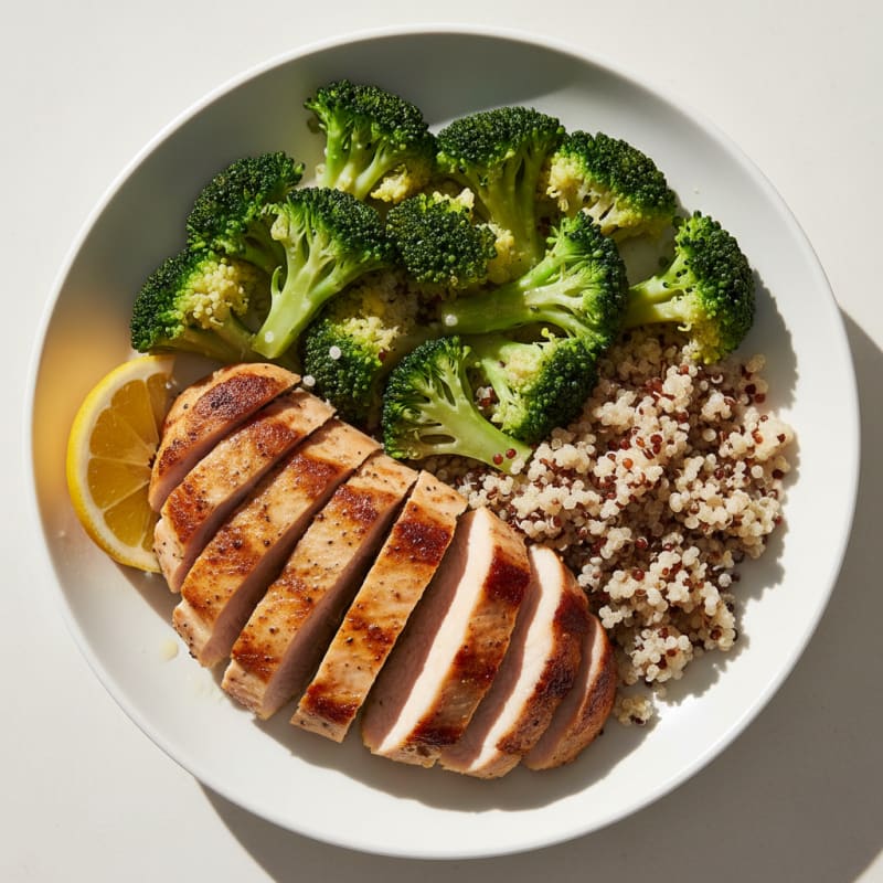 Seared Turkey Breast with Steamed Broccoli and Quinoa