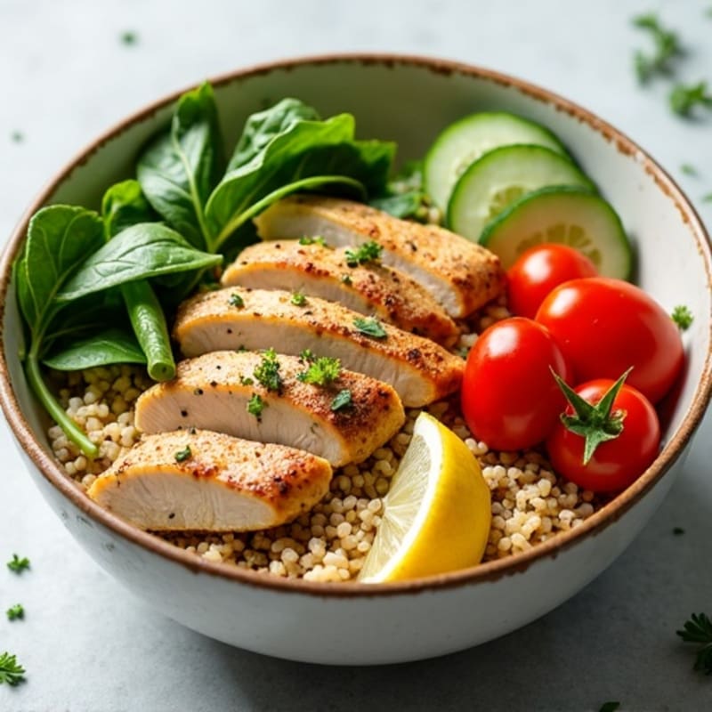 Herb-Marinated Chicken and Quinoa Bowl with Fresh Vegetables