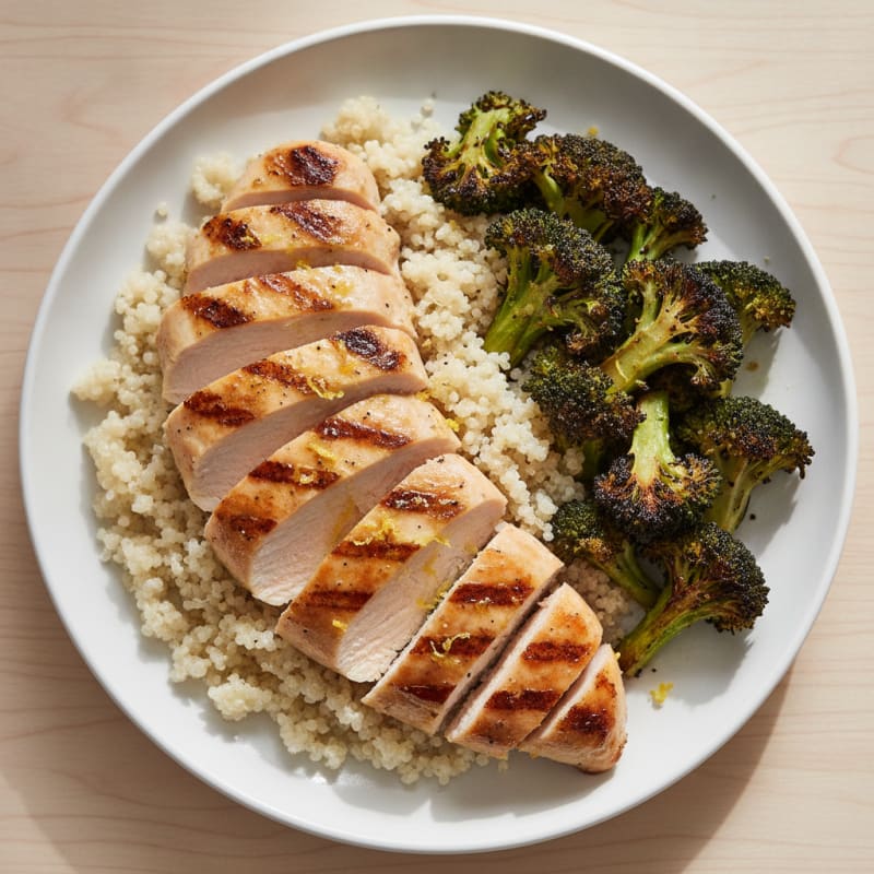 Grilled Chicken Breast with Quinoa and Roasted Broccoli