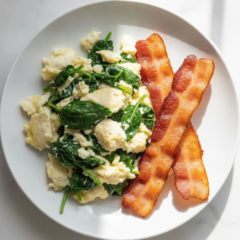Egg White and Spinach Scramble with Turkey Bacon