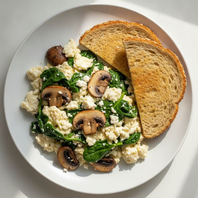 Egg White Spinach Scramble with Sautéed Mushrooms