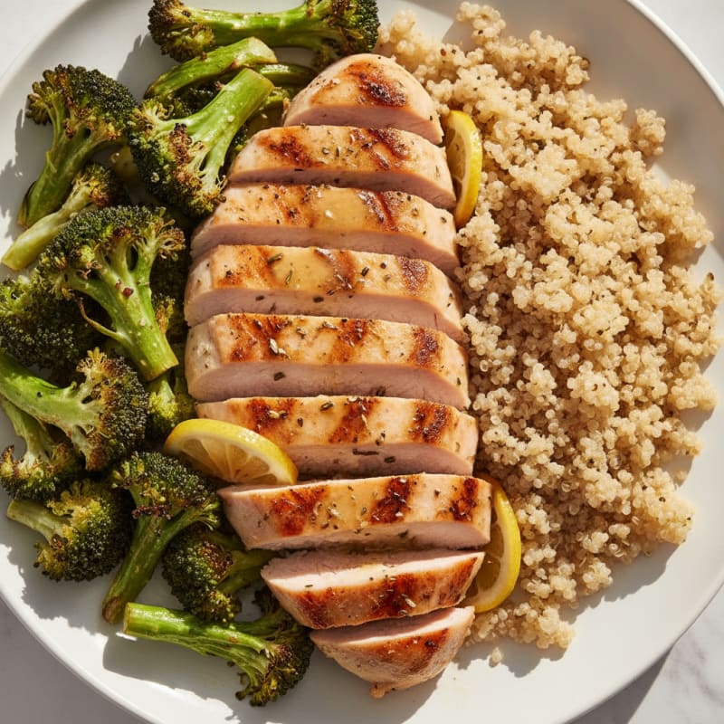 Grilled Turkey Breast with Roasted Broccoli and Quinoa