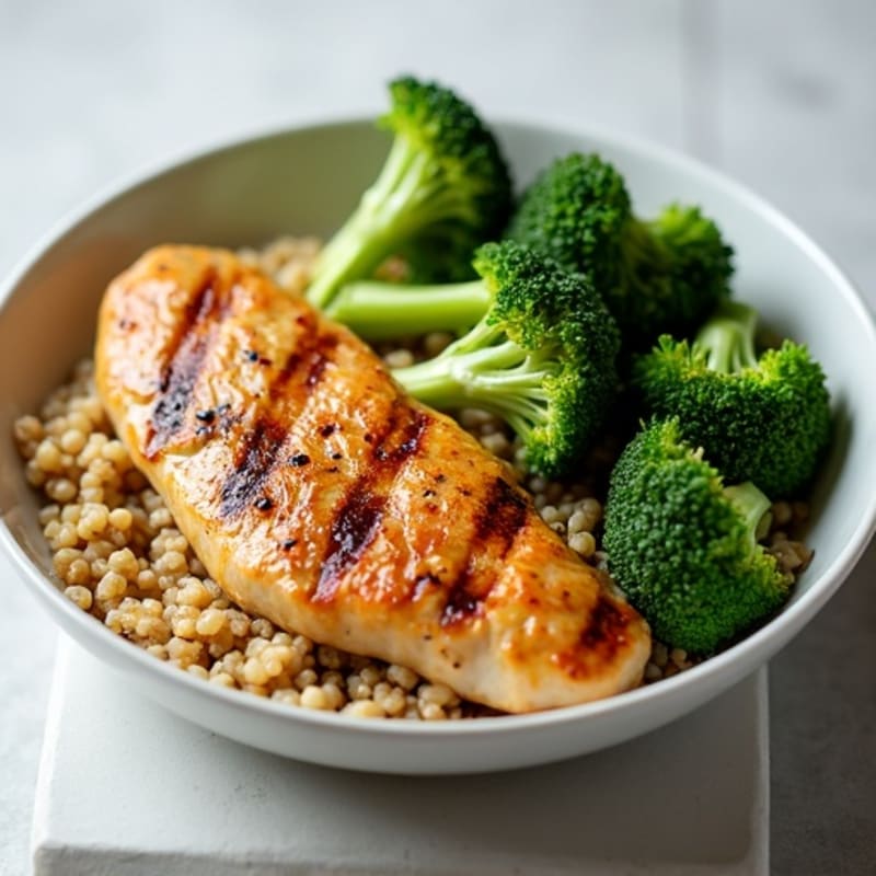 Grilled Chicken Breast with Roasted Broccoli and Quinoa