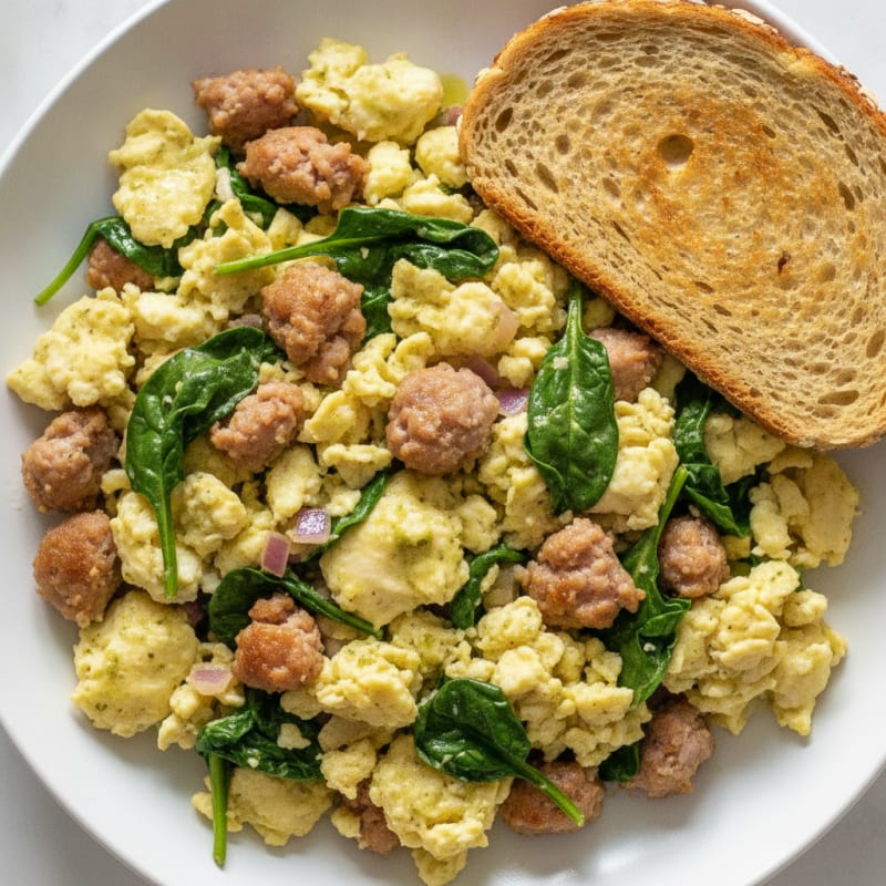 Egg White Scramble with Turkey Sausage and Spinach