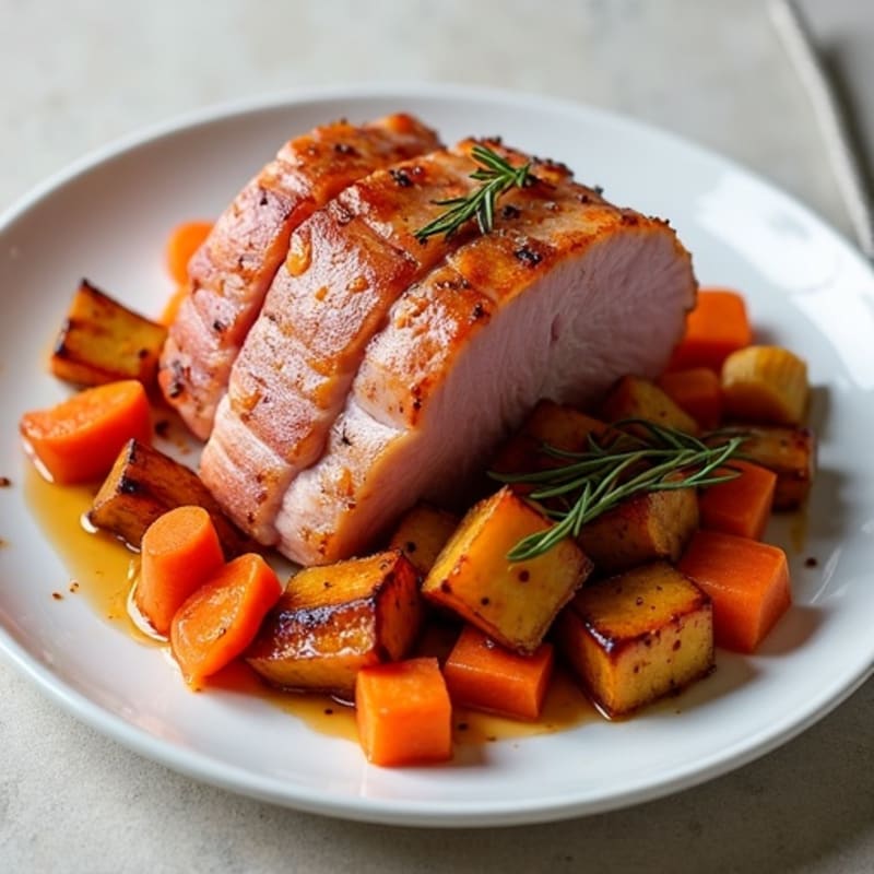 Maple-Glazed Roasted Ham with Roasted Root Vegetables