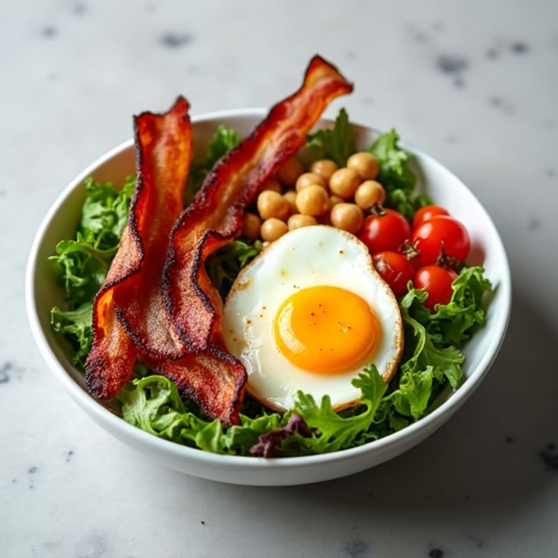 Crispy Turkey Bacon, Fresh Greens, and Roasted Tomato Bowl