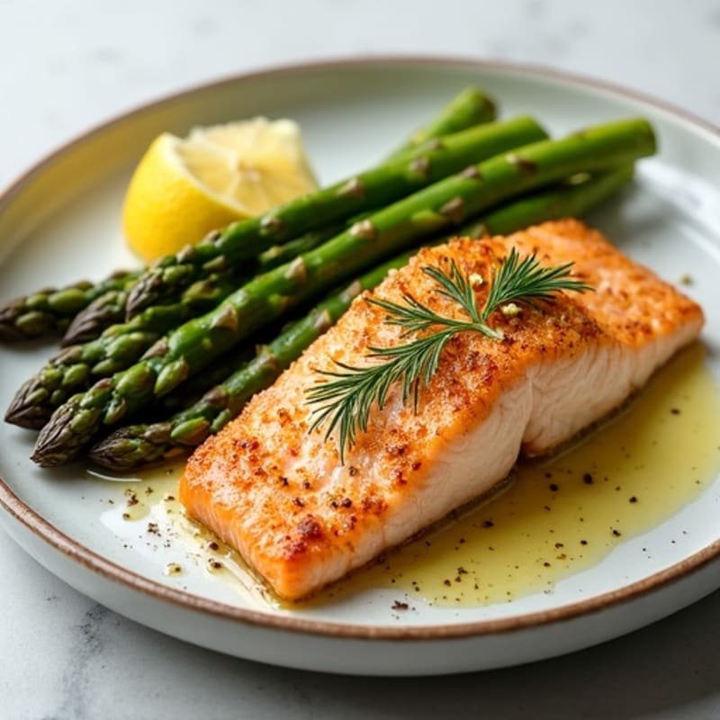 Crispy Pan-Seared Salmon with Lemon-Herb Roasted Asparagus