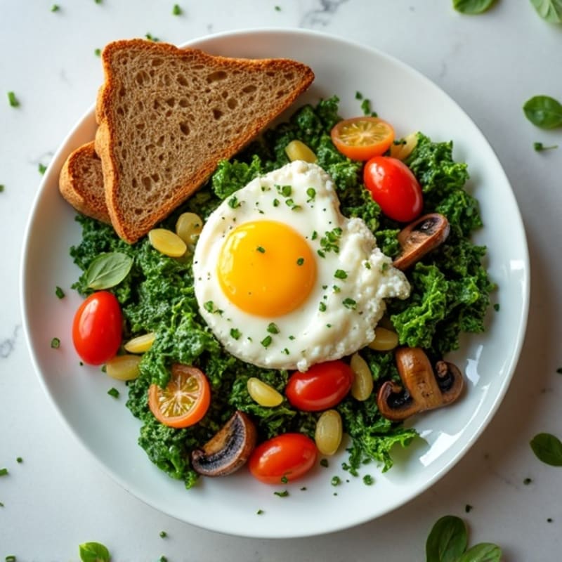 Fluffy Egg White Scramble with Fresh Herbs and Sautéed Greens