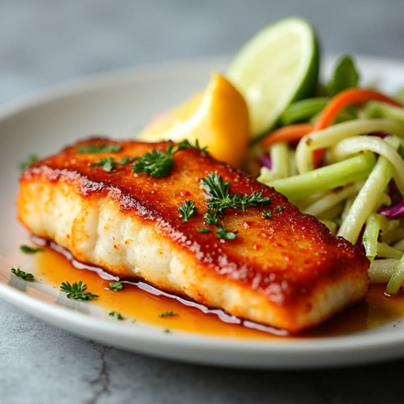 Crispy Spicy Citrus Glazed Mahi-Mahi with Fresh Jicama Slaw