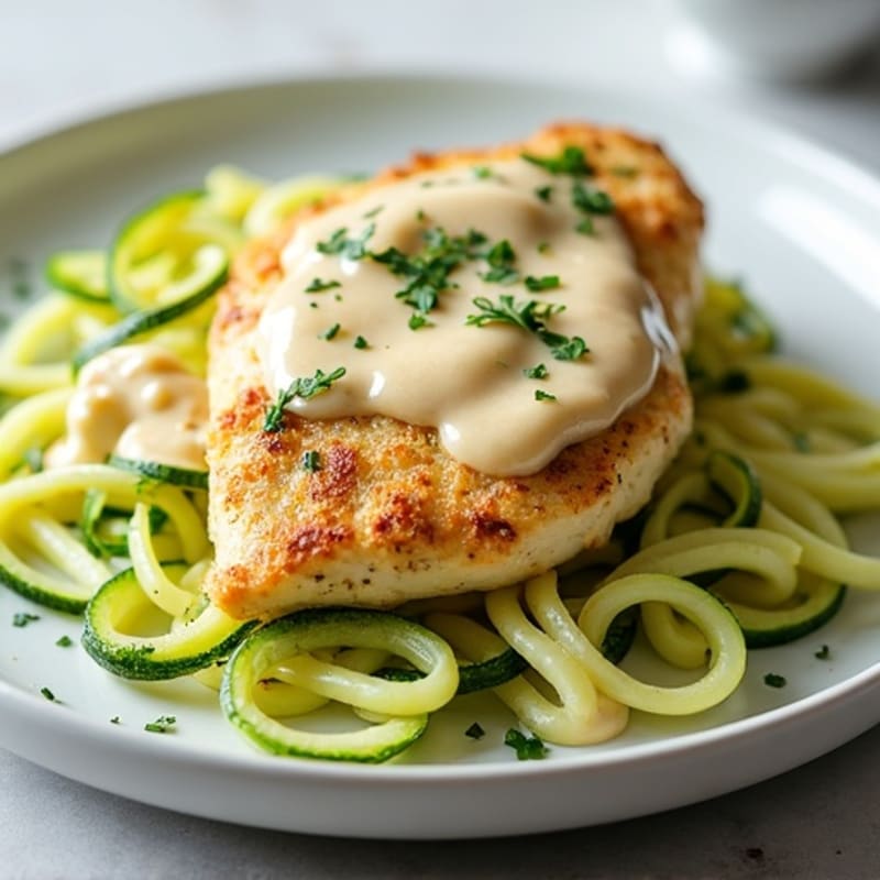 Creamy Cauliflower Alfredo Chicken with Zucchini Noodles