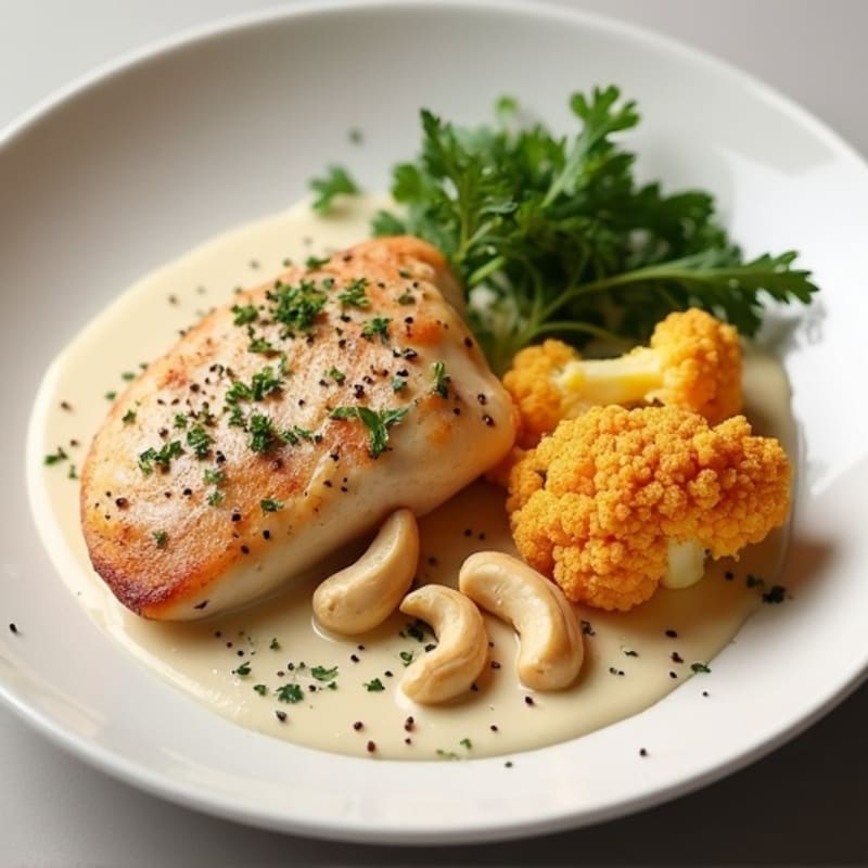 Creamy Cashew Chicken with Crispy Roasted Cauliflower