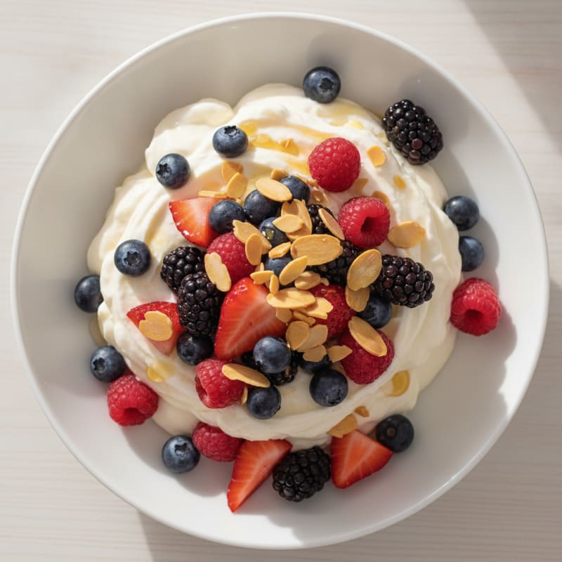 Greek Yogurt Protein Mousse with Mixed Berries