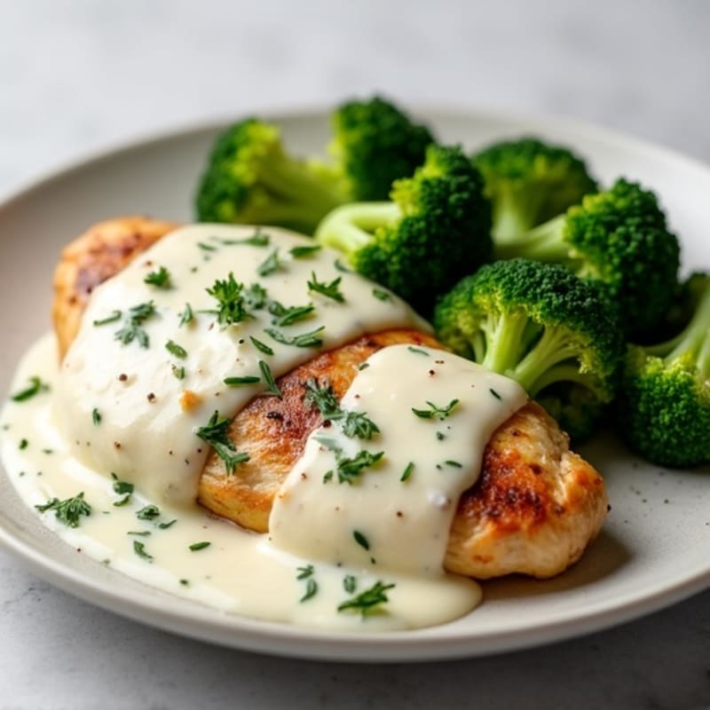 Creamy Garlic Herb Chicken with Roasted Broccoli