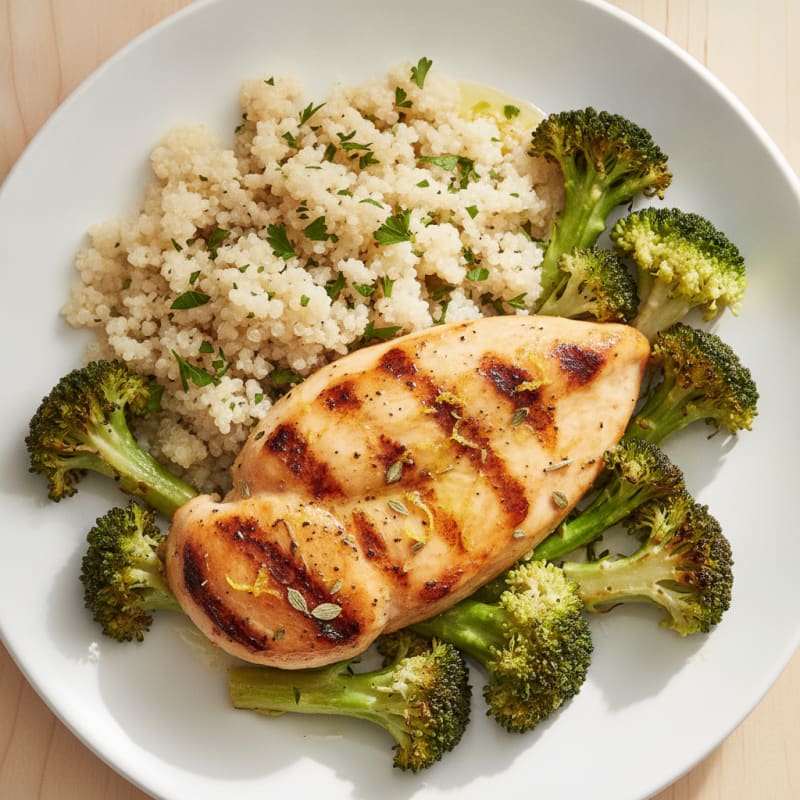Grilled Chicken Breast with Quinoa and Roasted Broccoli