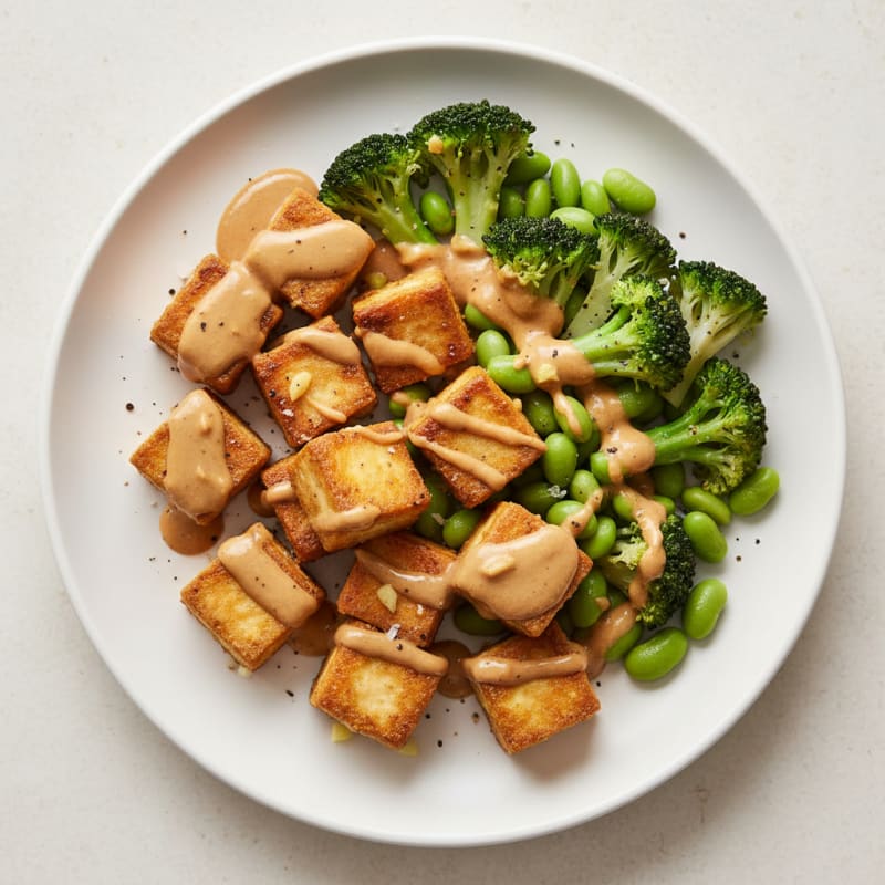 Crispy Baked Tofu with Zesty Peanut Sauce