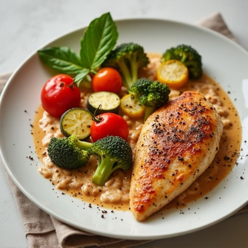Spiced Creamy Chicken with Roasted Vegetables