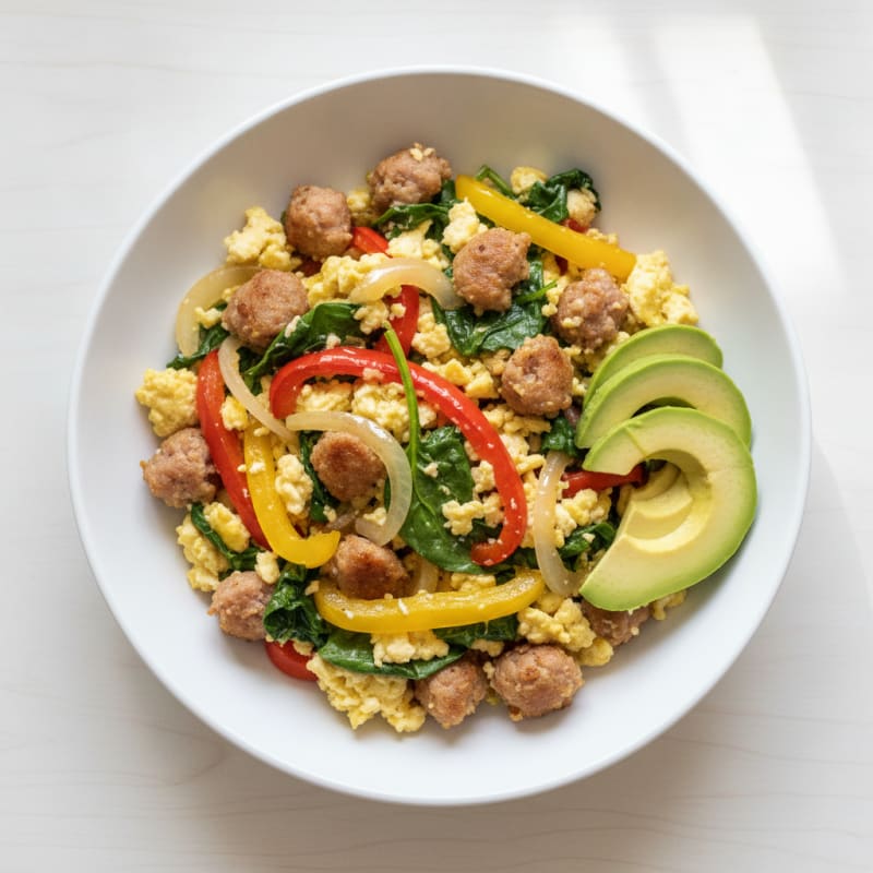 Egg White Veggie Scramble with Turkey Sausage