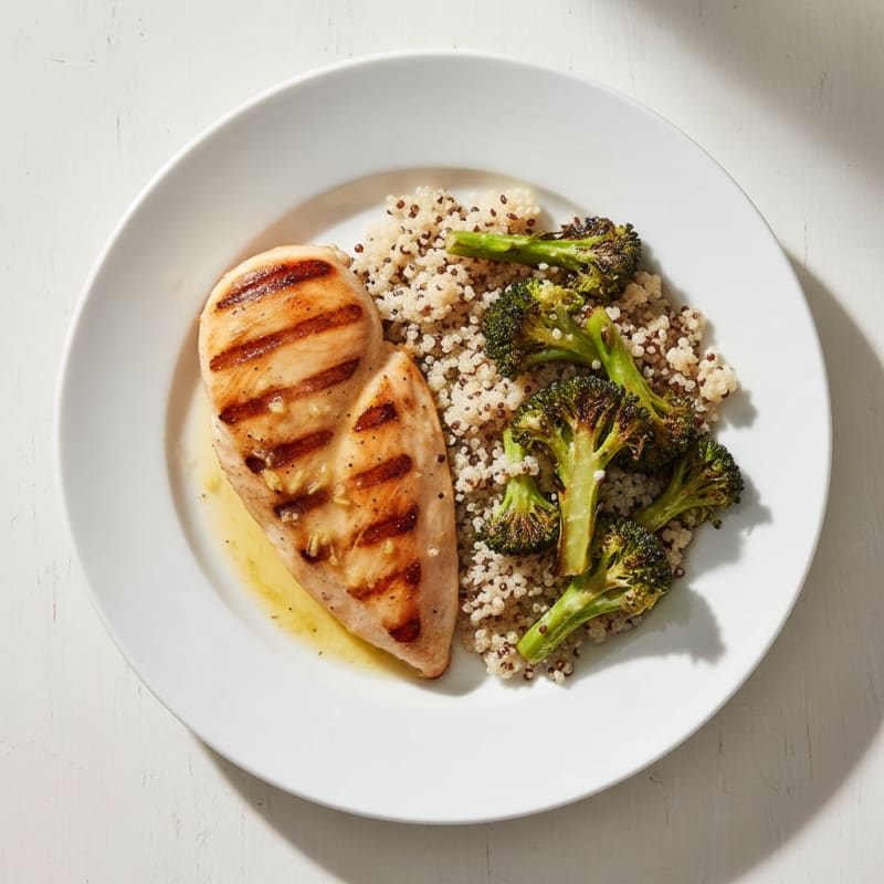 Grilled Chicken Breast with Roasted Broccoli and Quinoa